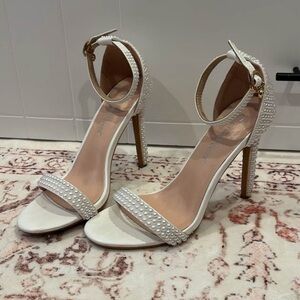 Elegant White Pearl-Embellished Heels